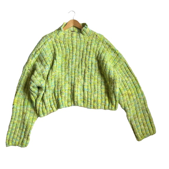 Free People Green Confetti Oversized Chunky Sweater Size XL - Picture 3 of 10